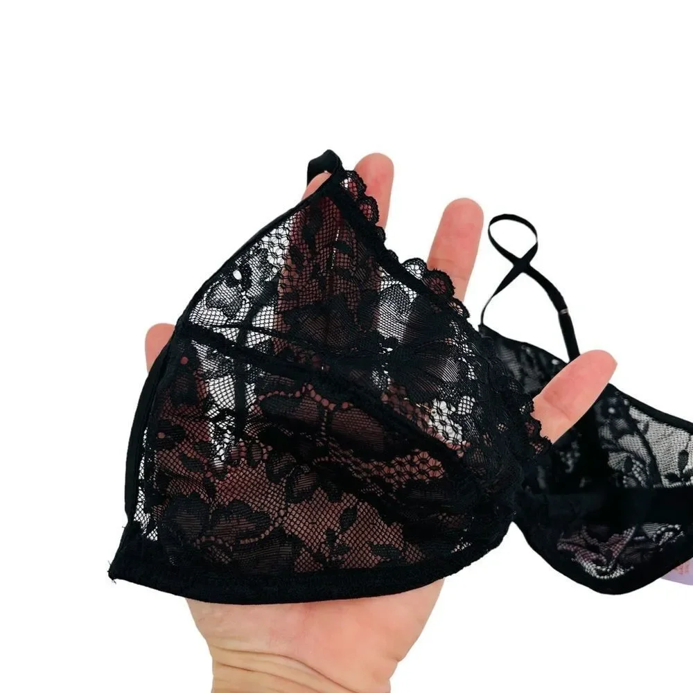Savage X Women's Floral Lace Triangle Bralette black size small